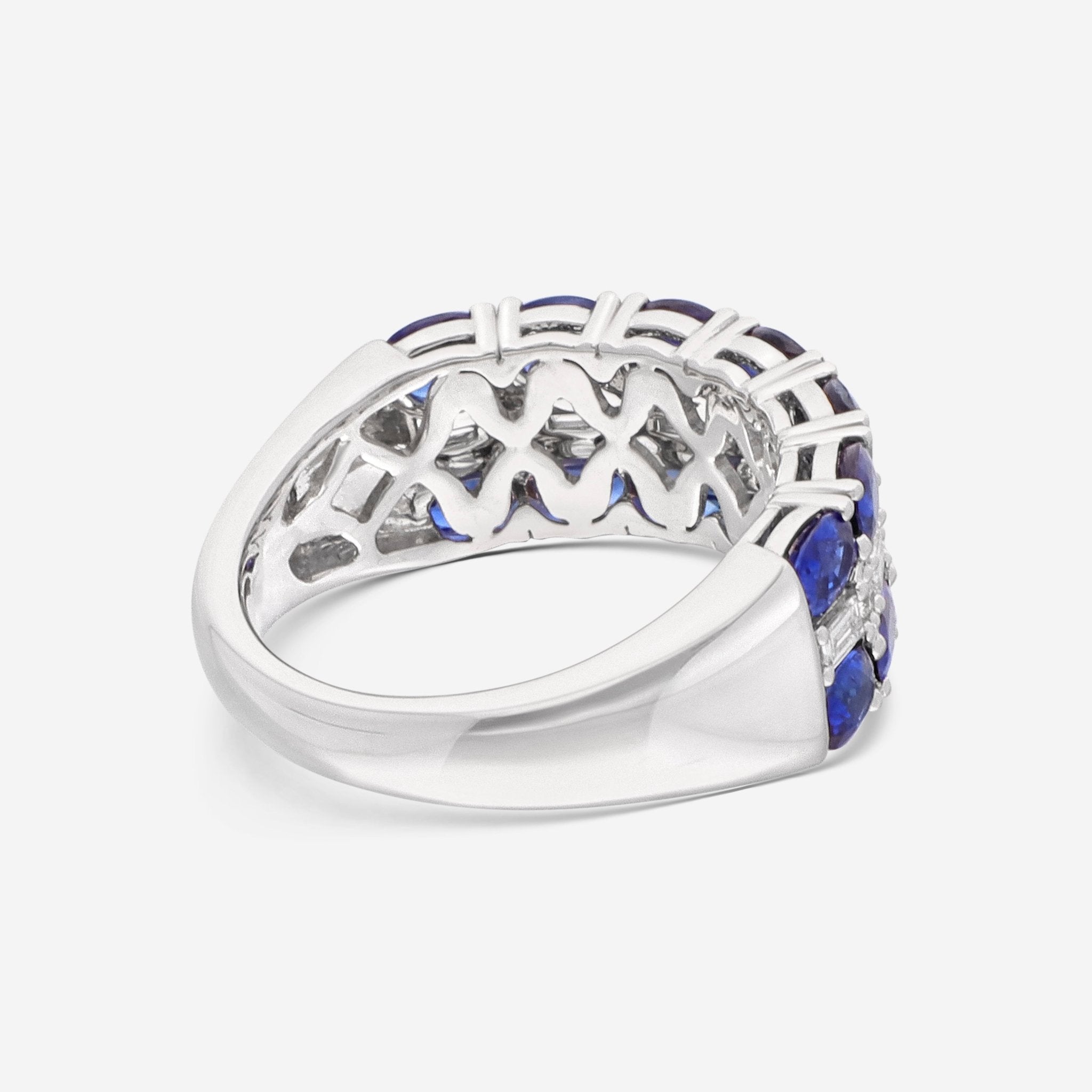 Ina Mar 14K White Gold Three Row 0.31ct.tw Diamonds and 3.17ct.tw Blue Sapphire Ring IMKGK41 - THE SOLIST - Ina Mar