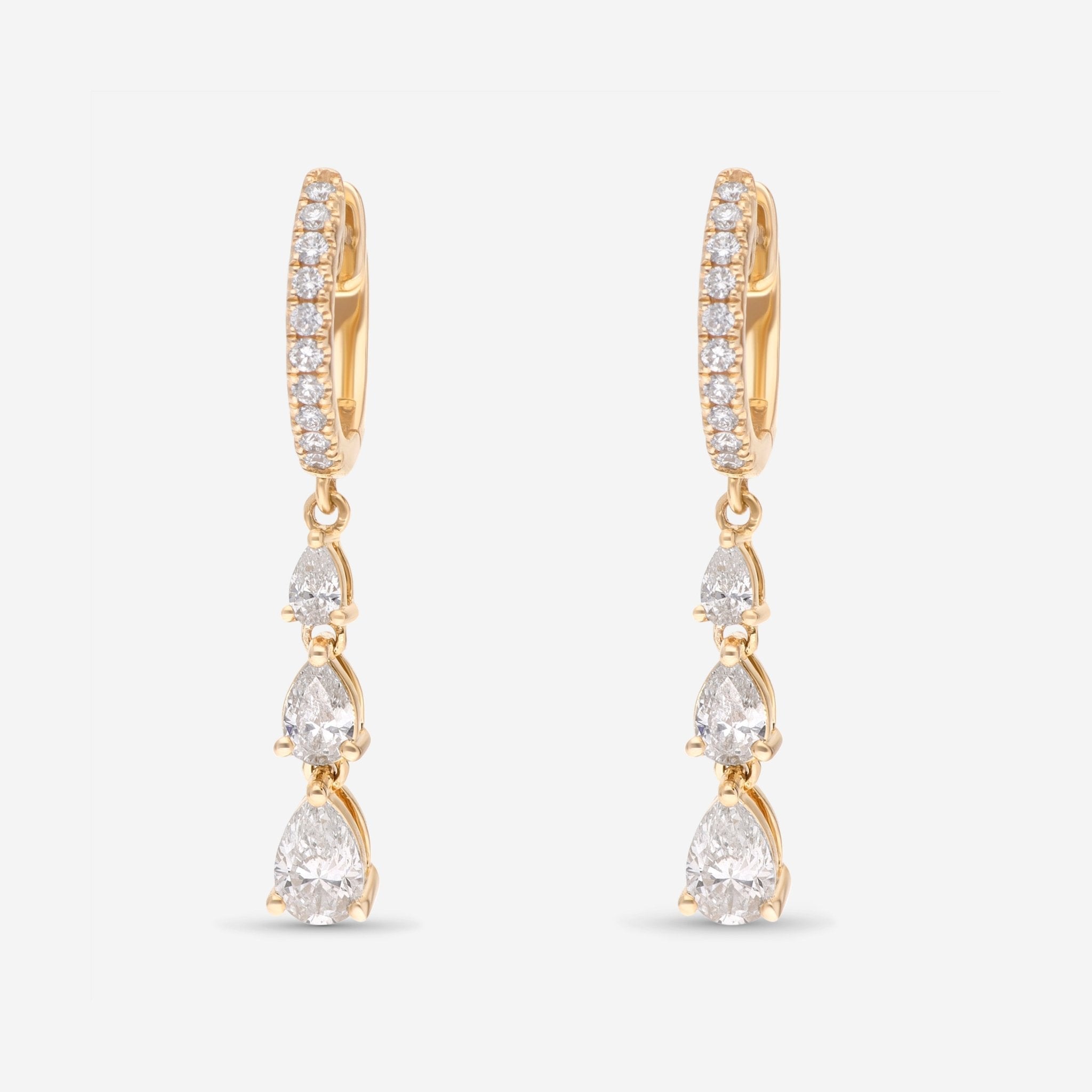 Ina Mar 14K Yellow Gold, Pear and Round Shaped Diamond 0.95ct. tw. Drop Earrings IMKGK29 - THE SOLIST - Ina Mar