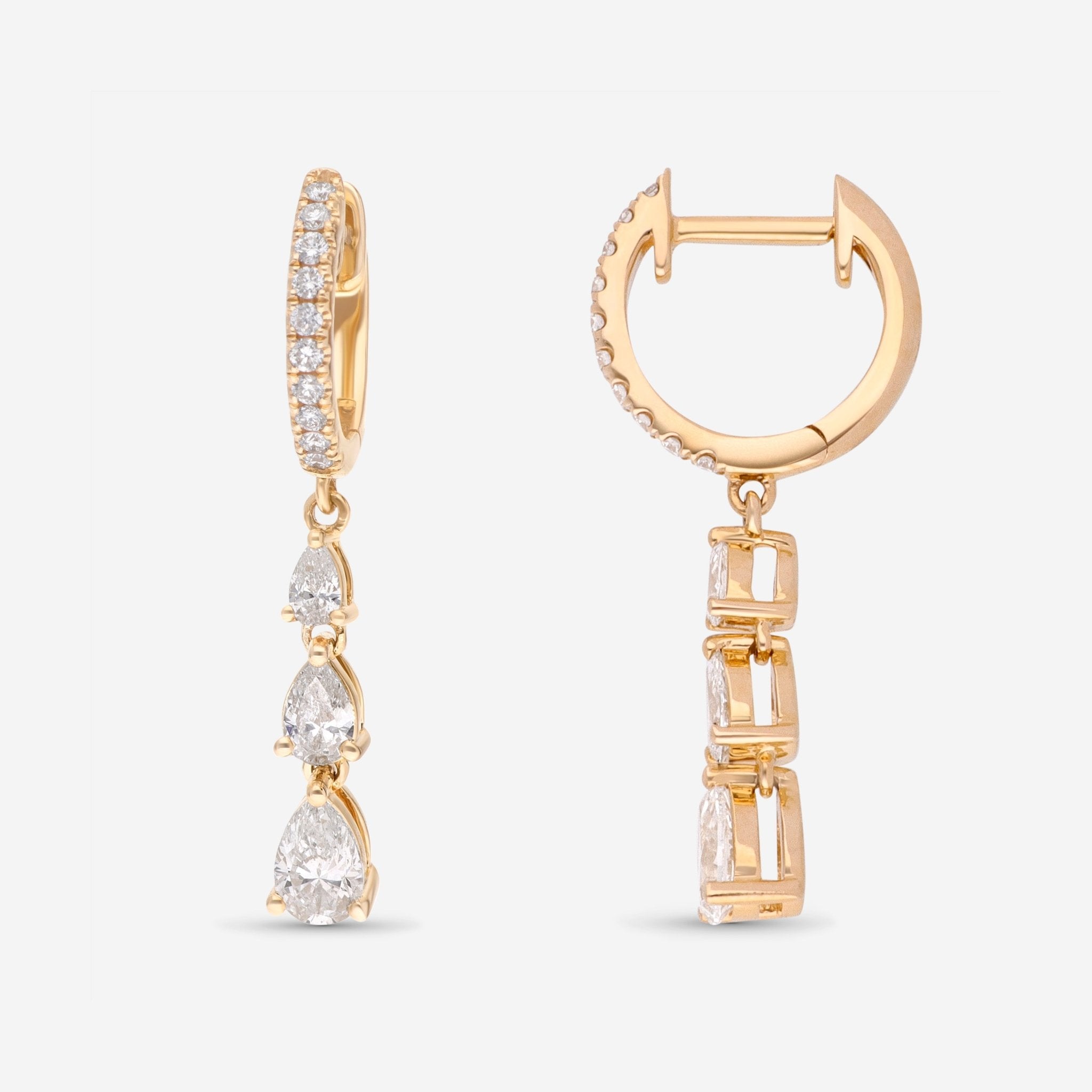 Ina Mar 14K Yellow Gold, Pear and Round Shaped Diamond 0.95ct. tw. Drop Earrings IMKGK29 - THE SOLIST - Ina Mar