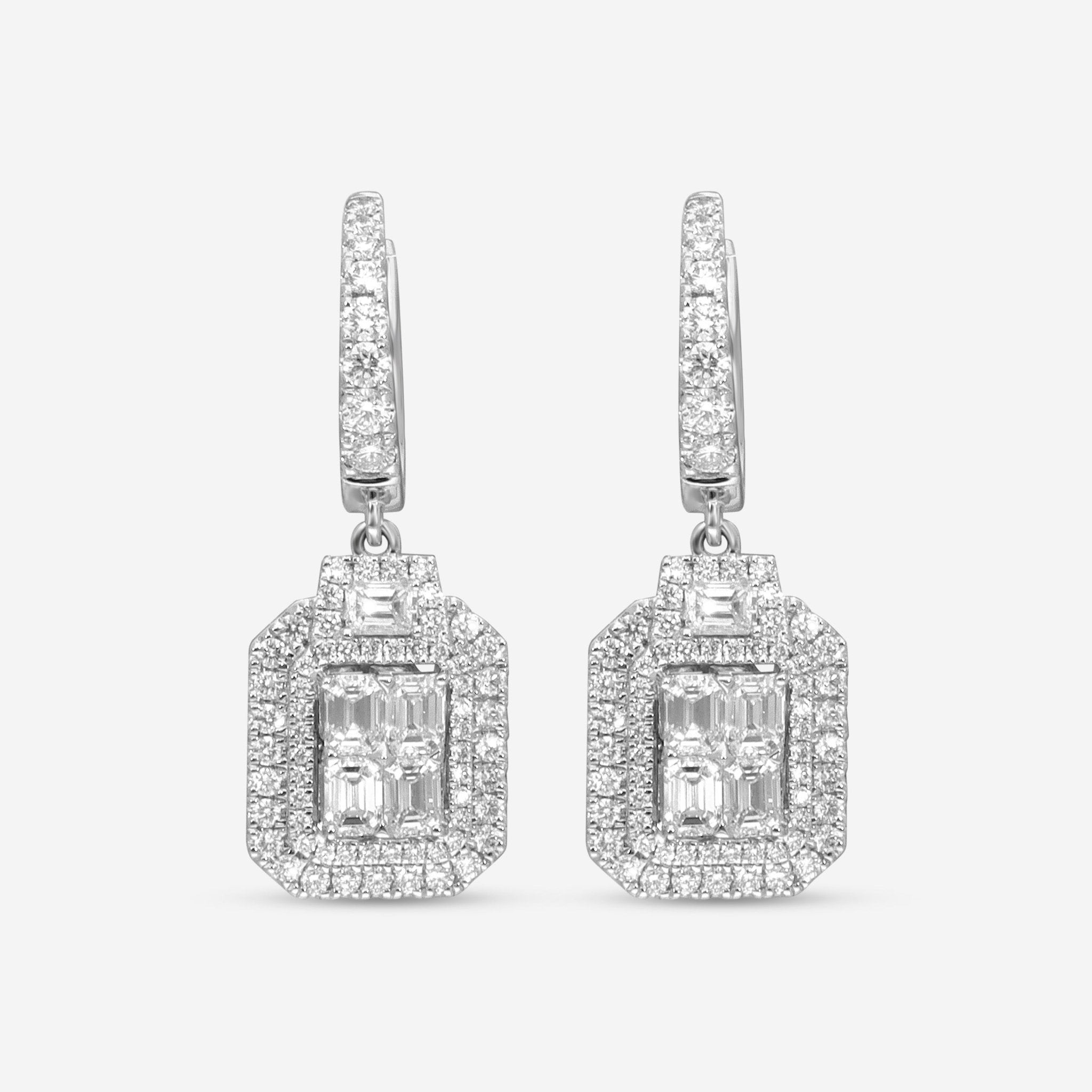 Ina Mar 18K White Gold, Diamond 2.17ct. tw Cluster Drop Earrings IMKGK10 - THE SOLIST - Ina Mar