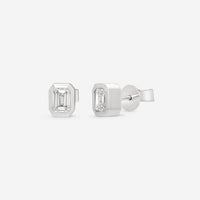 Ina Mar 18K White Gold Diamond Emerald - Cut Bezel Setting Stud Earrings AER - 19416 - THE SOLIST - Ina Mar