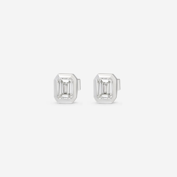 Ina Mar 18K White Gold Diamond Emerald - Cut Bezel Setting Stud Earrings AER - 19416 - THE SOLIST - Ina Mar