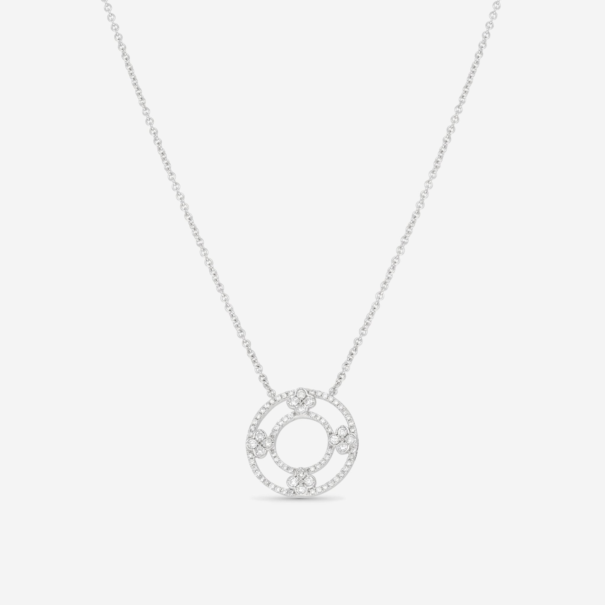 Ina Mar 18K White Gold Flower Diamond Circle Pendant Necklace 16