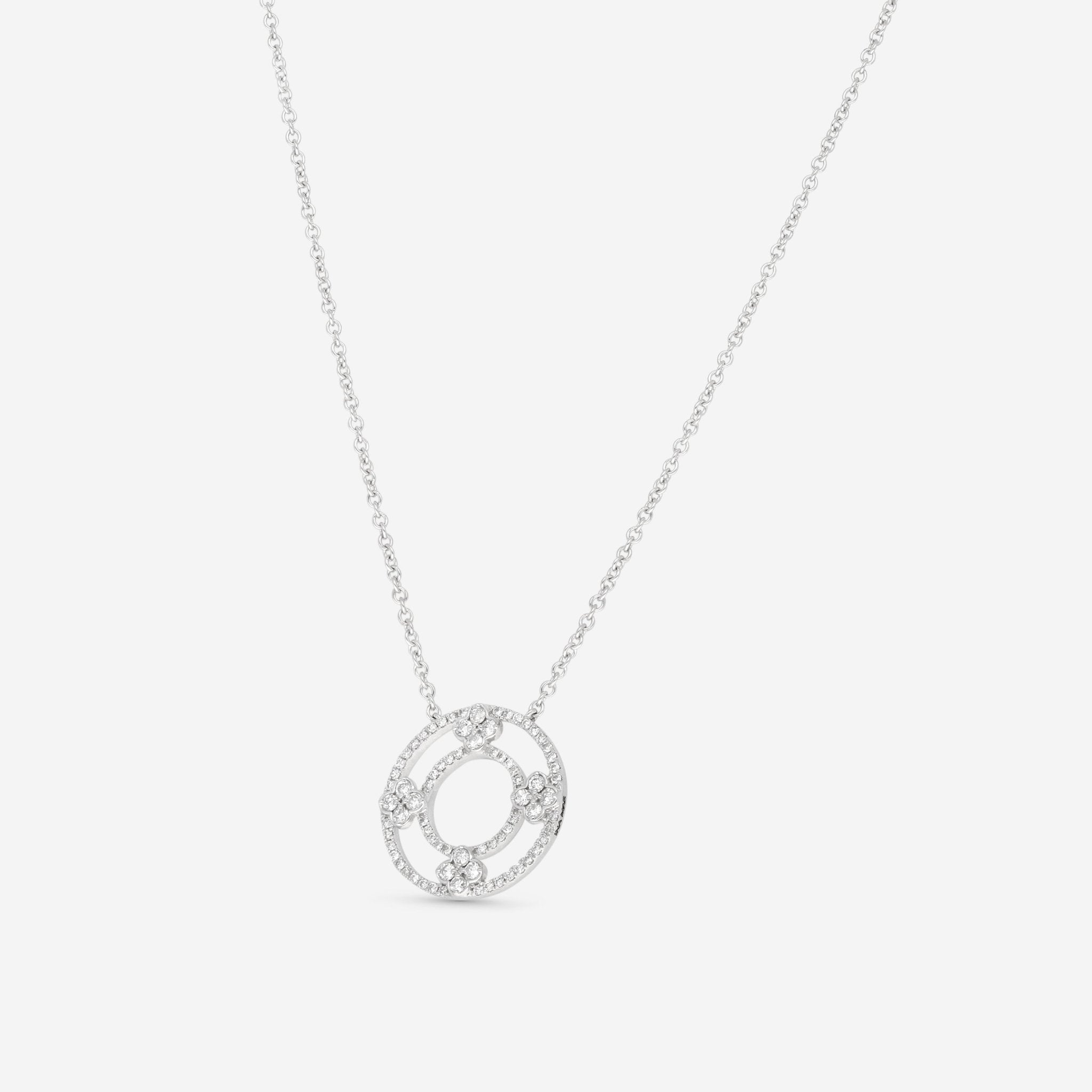 Ina Mar 18K White Gold Flower Diamond Circle Pendant Necklace 16