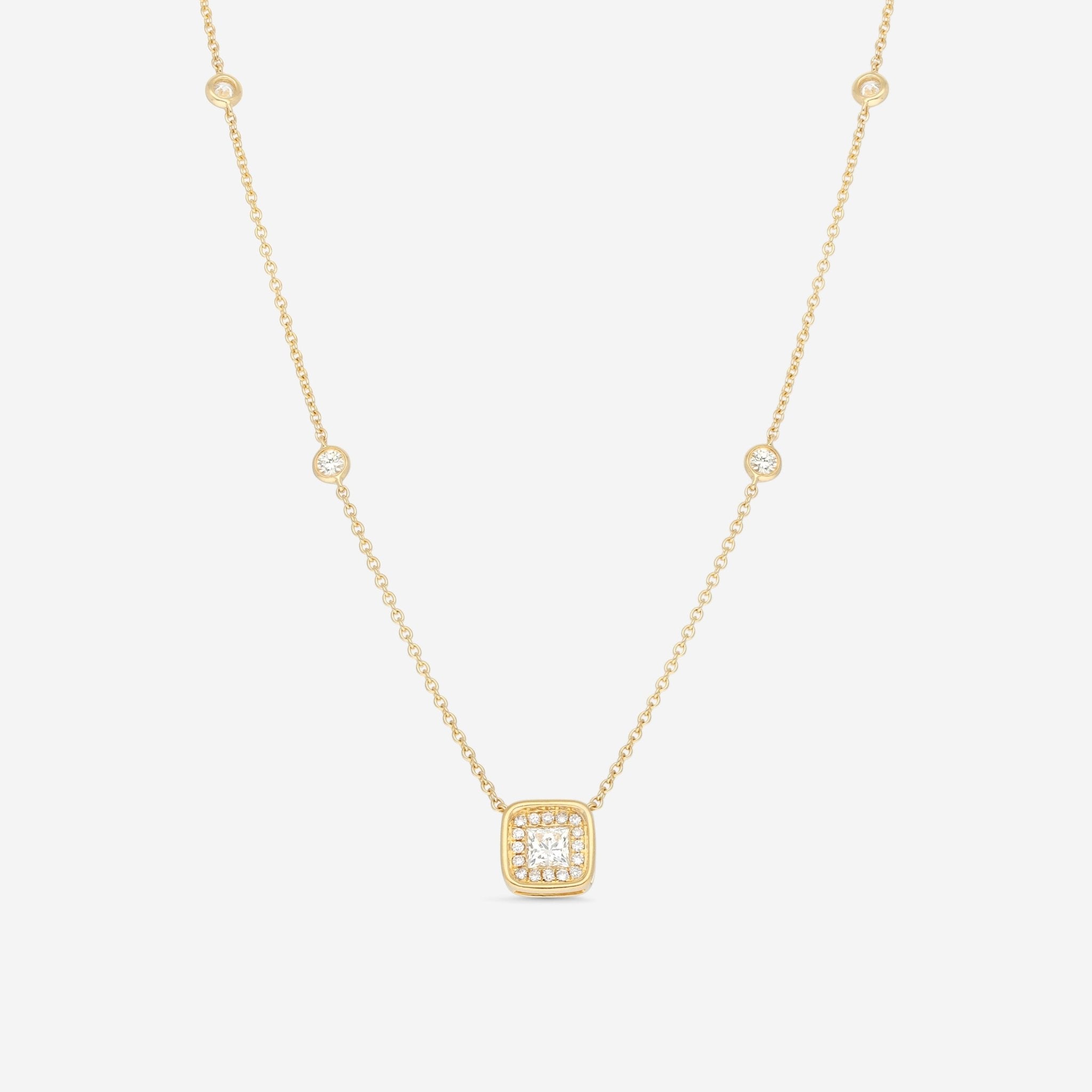 18K Yellow Gold Diamond Cluster Pendant 18" ANK 19071 Y