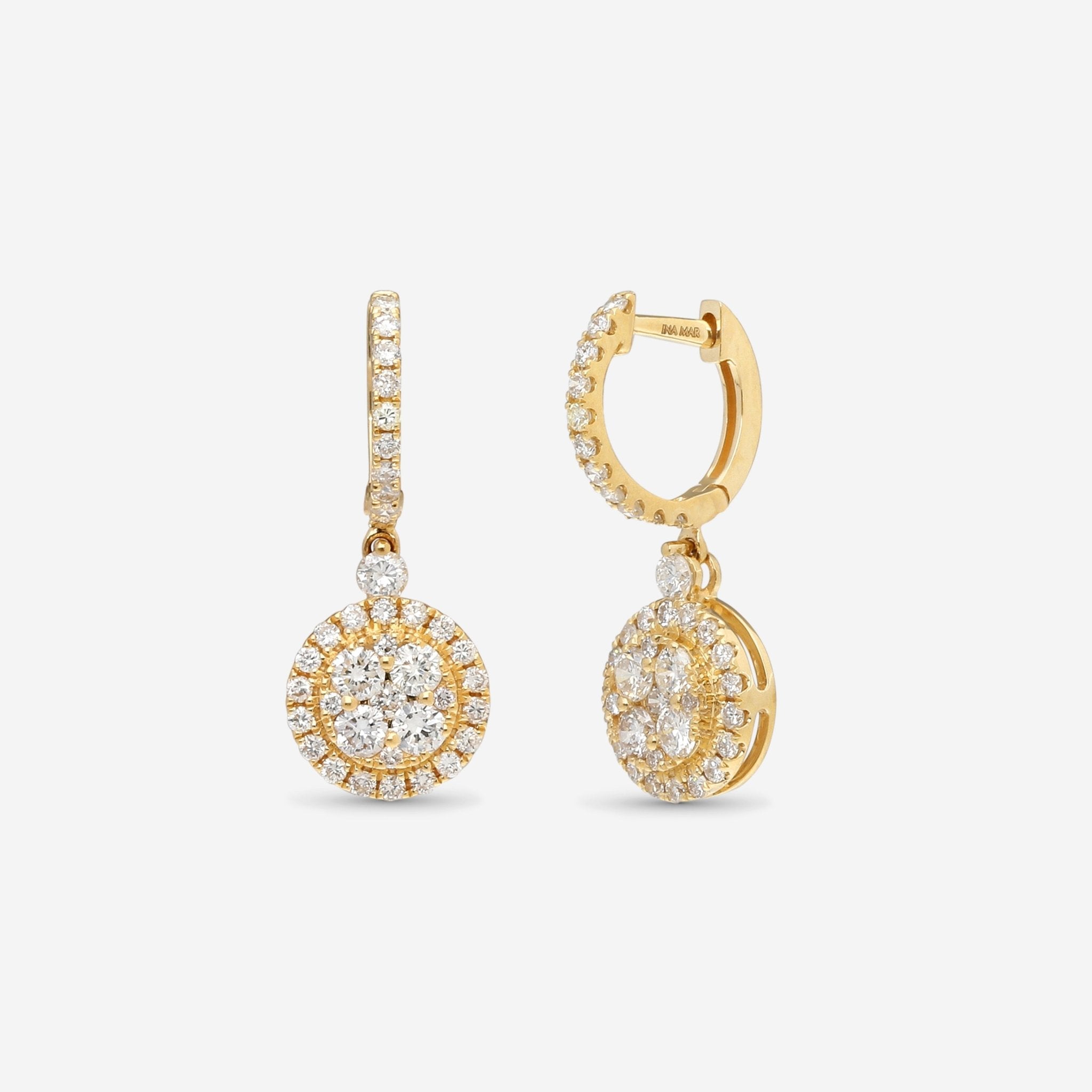 Ina Mar 18K Yellow Gold Diamond Dangle Hoop Earrings AER - 7610 - Y - THE SOLIST - Ina Mar