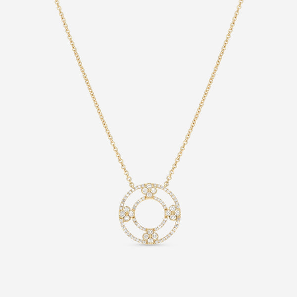 Ina Mar 18K Yellow Gold Flower Diamond Circle Pendant Necklace 16" ANK - 19284 - Y - THE SOLIST - Ina Mar