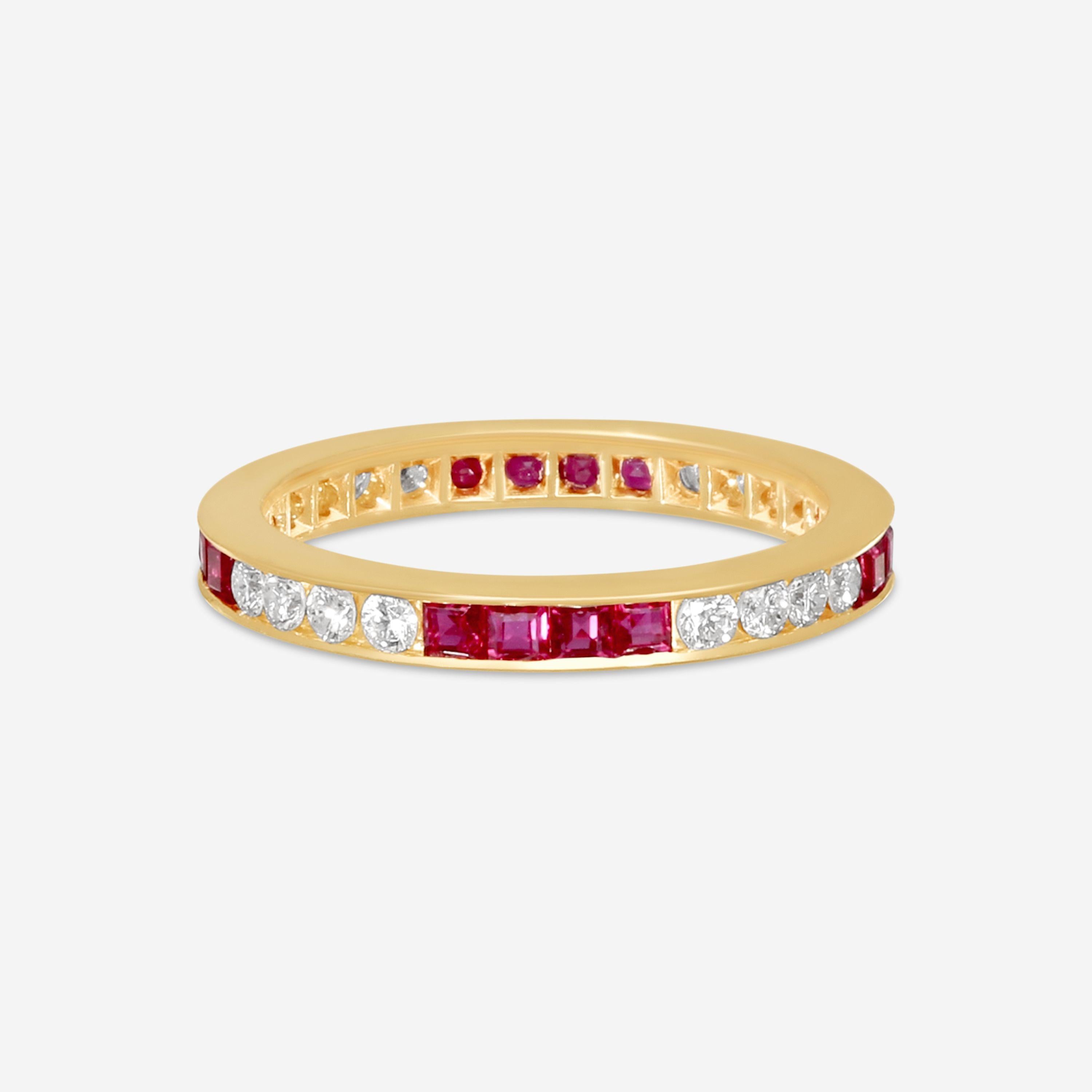 Suna 14K Yellow Gold Diamond & Ruby Wedding Band Ring Sz. 6.75 W907R16YY
