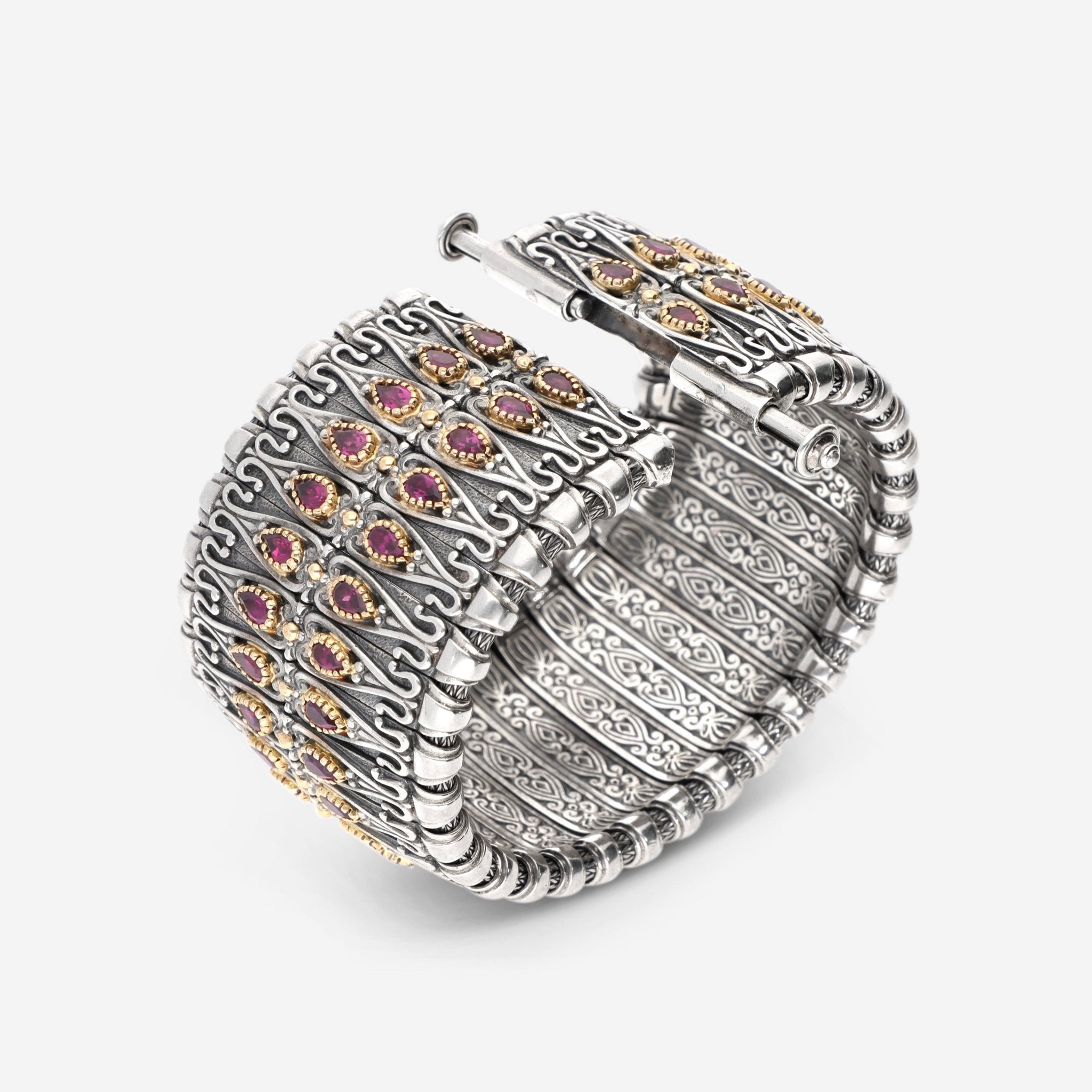 Konstantino Artemis Sterling Silver and 18K Yellow Gold, Rhodolite Cuff Bracelet BKJ480 - 112 - CUT - THE SOLIST - Konstantino