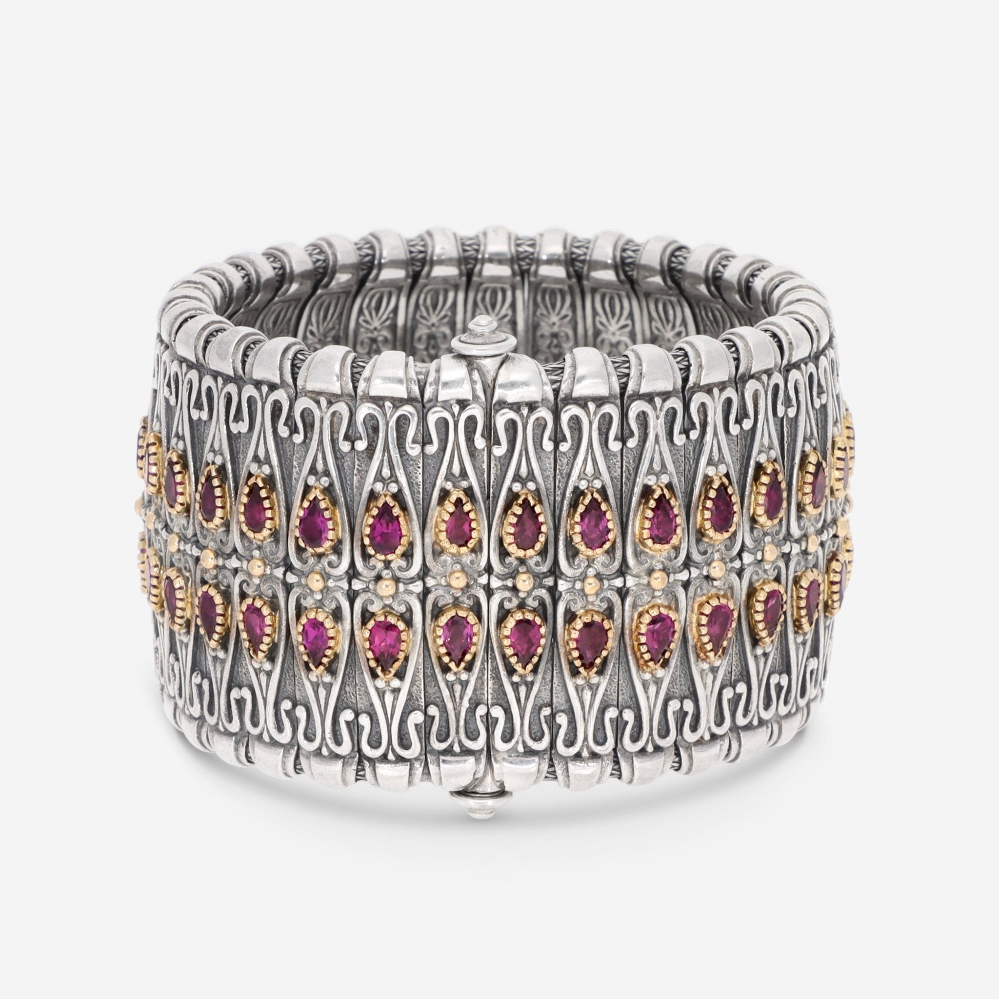 Konstantino Artemis Sterling Silver and 18K Yellow Gold, Rhodolite Cuff Bracelet BKJ480 - 112 - CUT - THE SOLIST - Konstantino