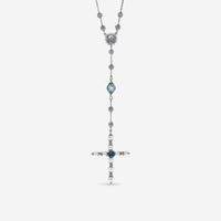 Konstantino Blue Topaz, Iolite and Pearl Cross Lariat Necklace KOMK4733 - 999 - CUT - THE SOLIST - Konstantino