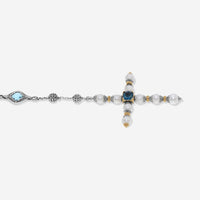 Konstantino Blue Topaz, Iolite and Pearl Cross Lariat Necklace KOMK4733 - 999 - CUT - THE SOLIST - Konstantino