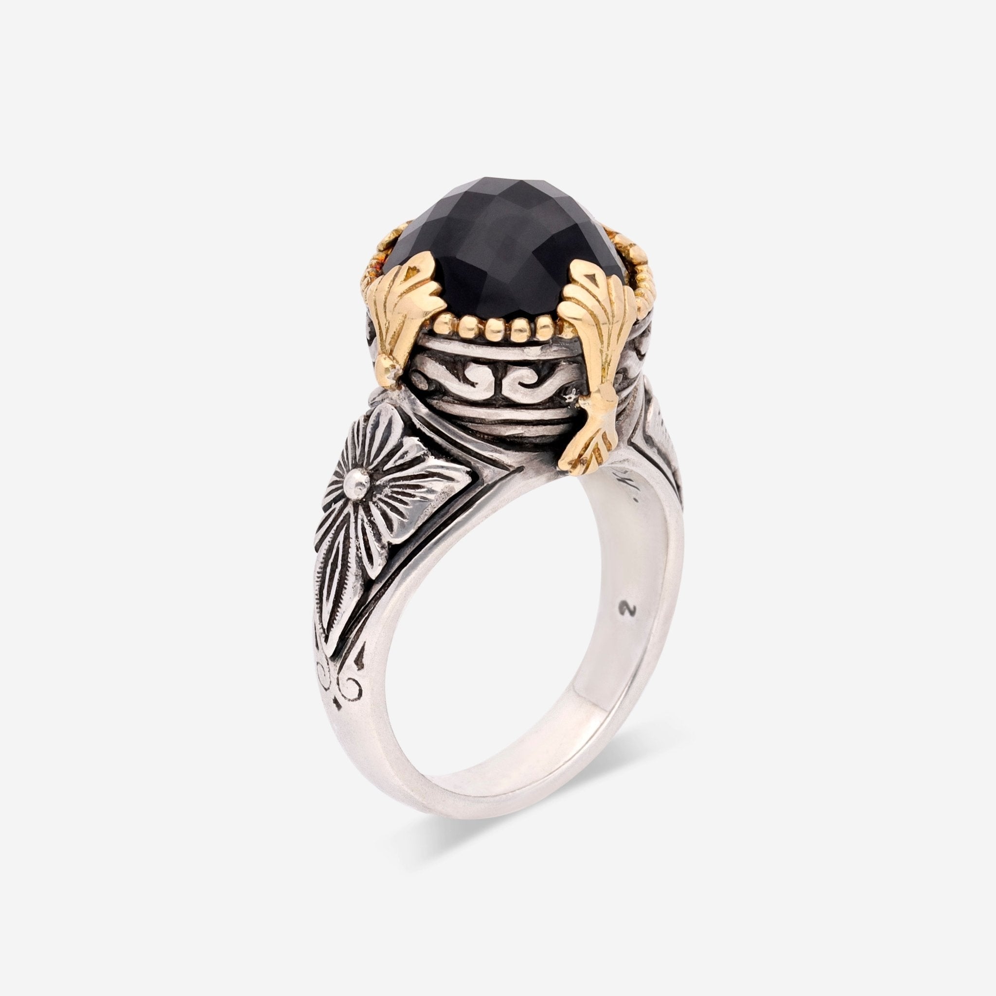Calypso Sterling Silver 18K Yellow Gold Onyx Statement Ring DKJ845 120