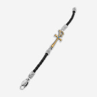 Konstantino Dome Sterling Silver & 18K Yellow Gold Blue Spinel Leather Bracelet BKJ701 - 478 - BLK - THE SOLIST - Konstantino