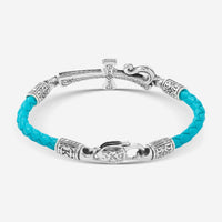 Konstantino Dome Sterling Silver & 18K Yellow Gold Blue Spinel Leather Bracelet BKJ701-478-TRQ - THE SOLIST