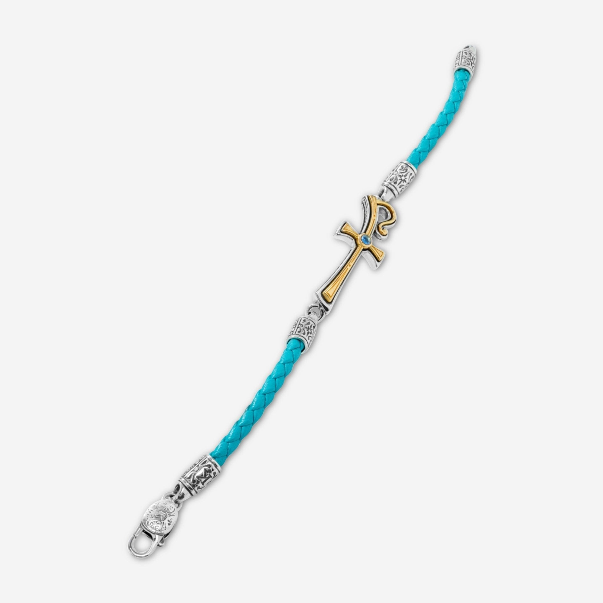 Konstantino Dome Sterling Silver & 18K Yellow Gold Blue Spinel Leather Bracelet BKJ701-478-TRQ - THE SOLIST