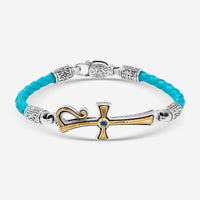 Konstantino Dome Sterling Silver & 18K Yellow Gold Blue Spinel Leather Bracelet BKJ701-478-TRQ - THE SOLIST