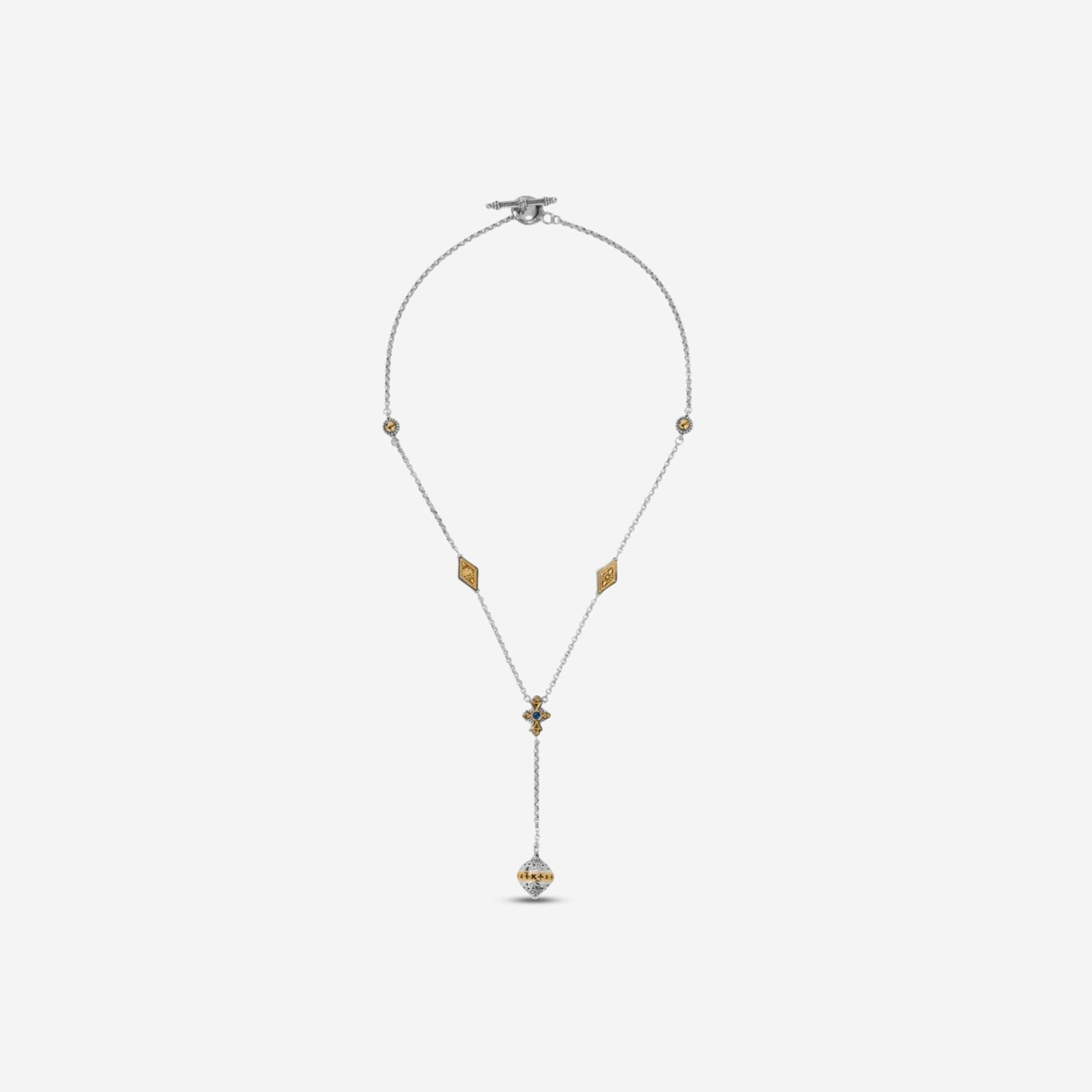 Konstantino Dome Sterling Silver & 18K Yellow Gold Blue Spinel Necklace KOKJ493 - 478 - THE SOLIST - Konstantino