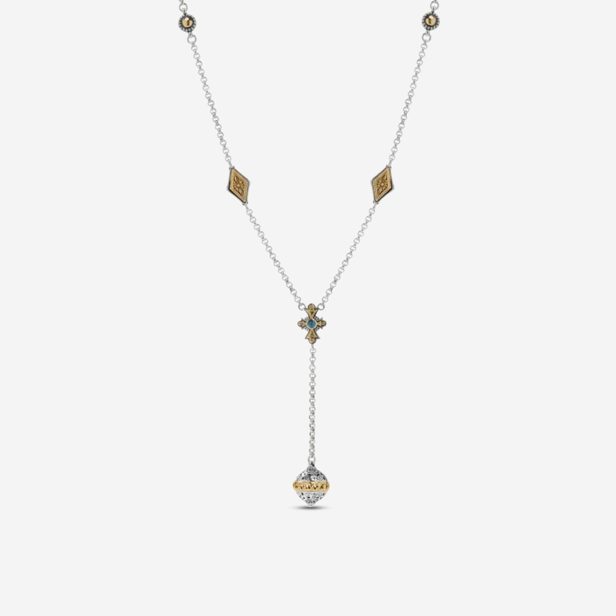 Konstantino Dome Sterling Silver & 18K Yellow Gold Blue Spinel Necklace KOKJ493 - 478 - THE SOLIST - Konstantino