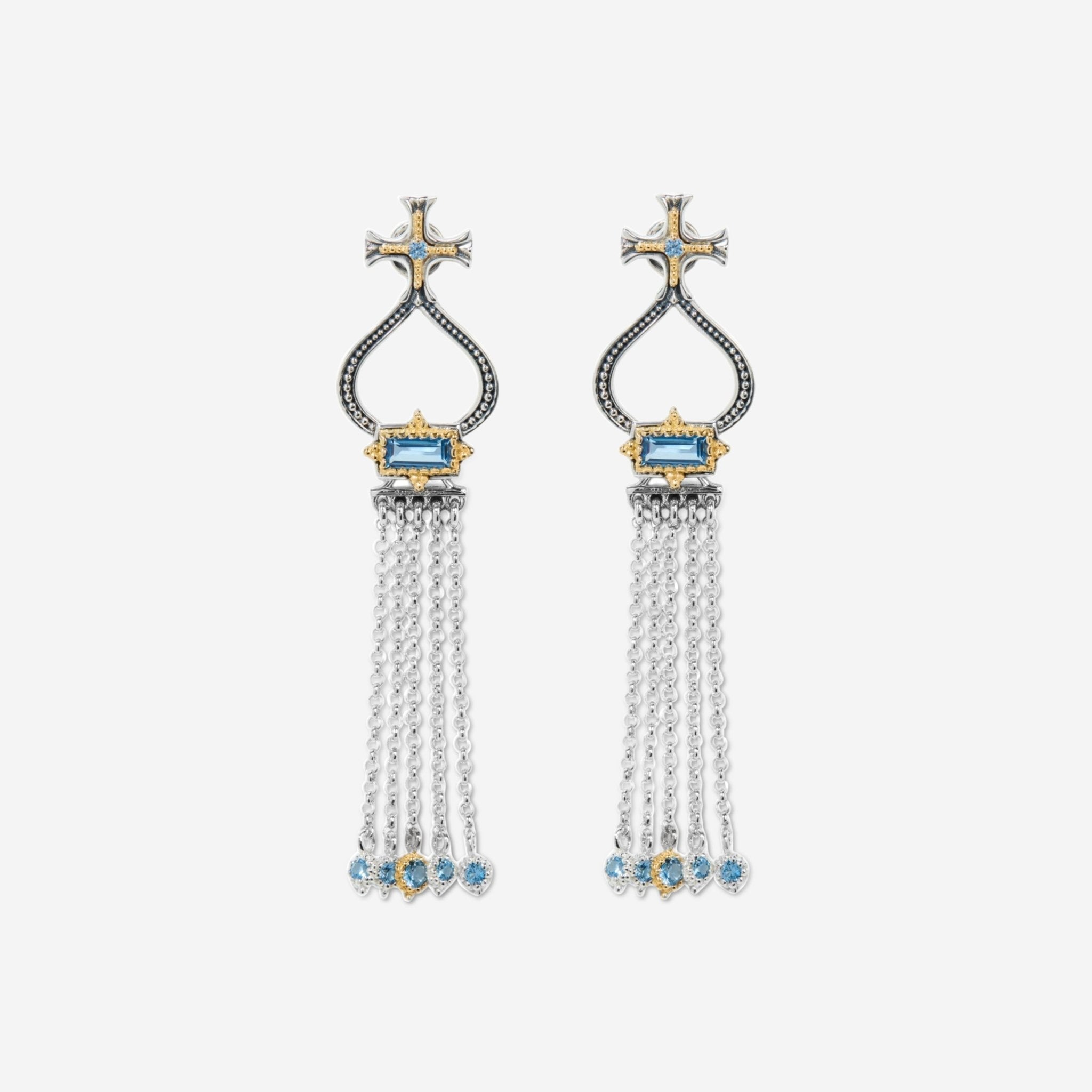 Konstantino Dome Sterling Silver & 18K Yellow Gold Blue Spinel Tassel Earrings SKKJ705-478 - THE SOLIST