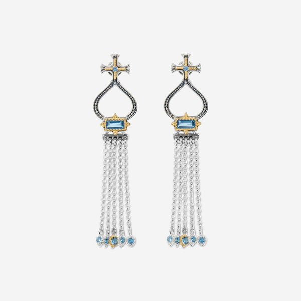 Konstantino Dome Sterling Silver & 18K Yellow Gold Blue Spinel Tassel Earrings SKKJ705-478 - THE SOLIST