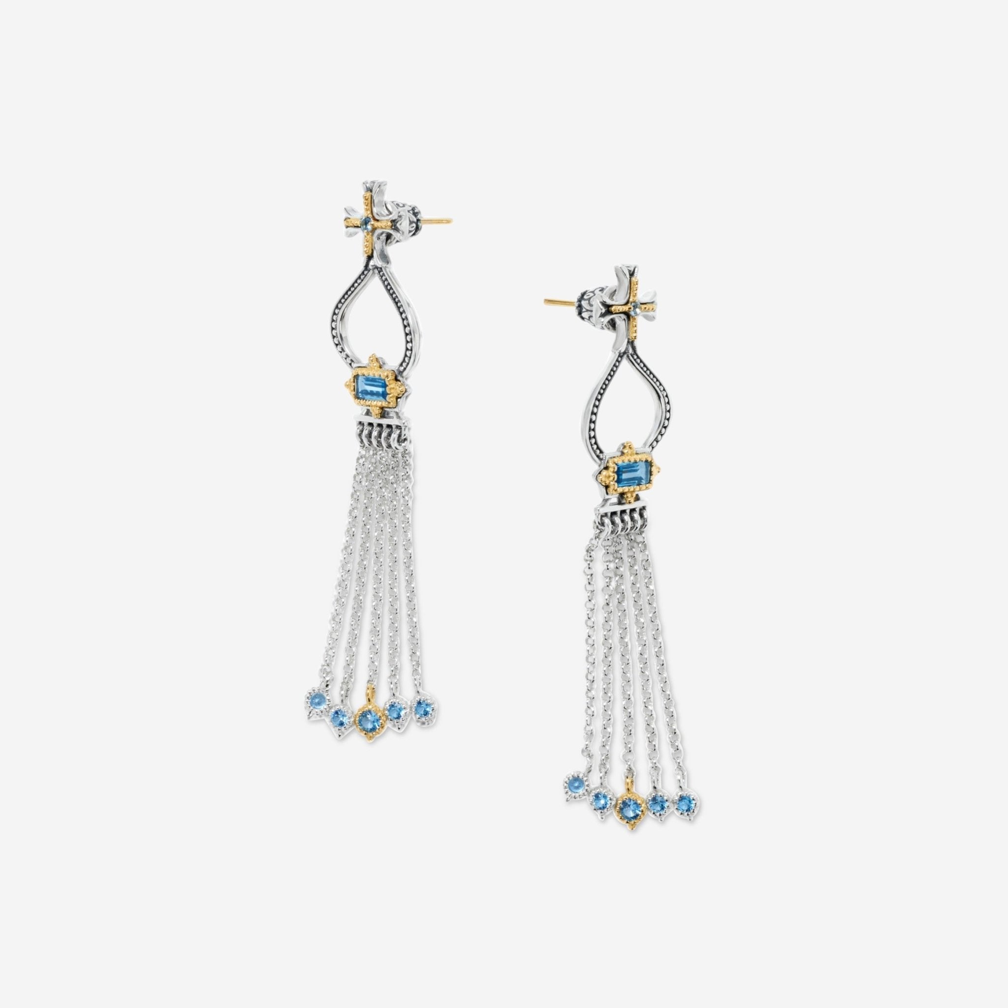 Konstantino Dome Sterling Silver & 18K Yellow Gold Blue Spinel Tassel Earrings SKKJ705-478 - THE SOLIST