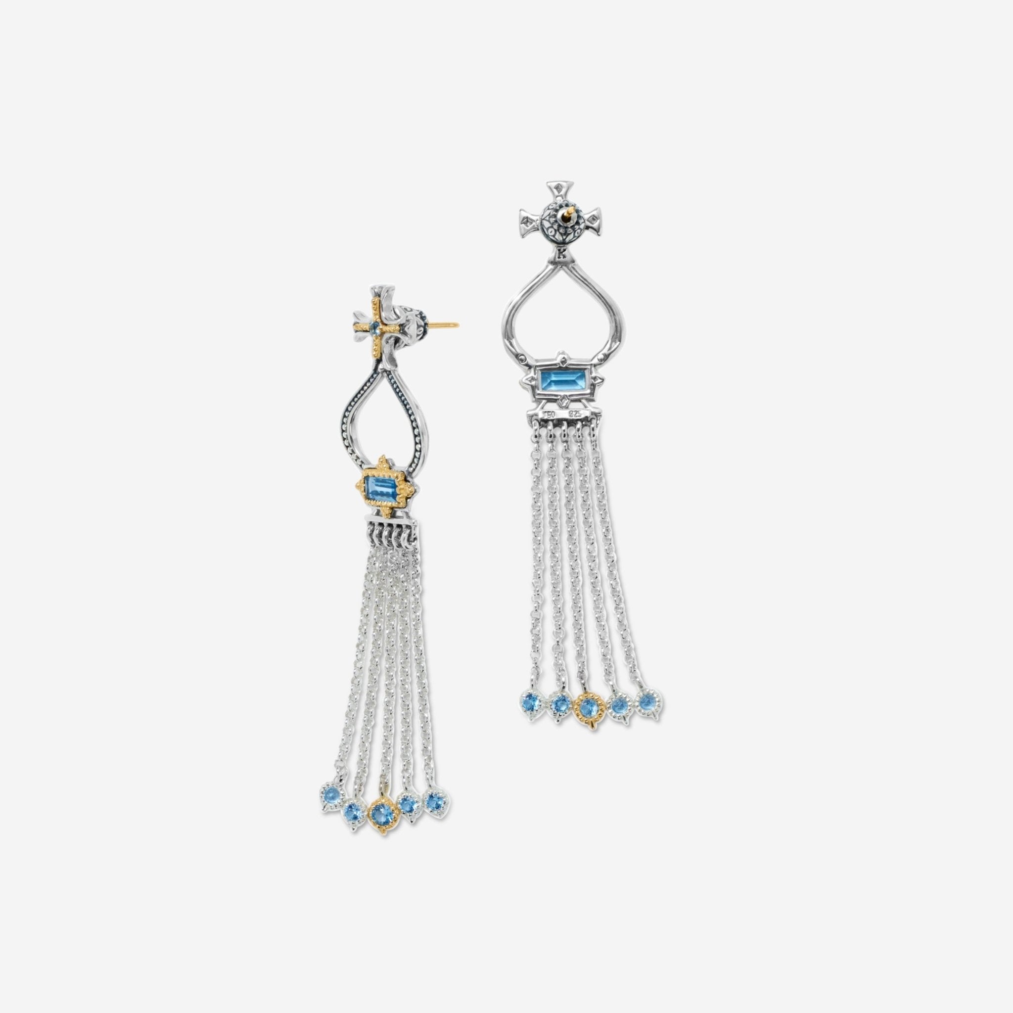 Konstantino Dome Sterling Silver & 18K Yellow Gold Blue Spinel Tassel Earrings SKKJ705 - 478 - THE SOLIST - Konstantino