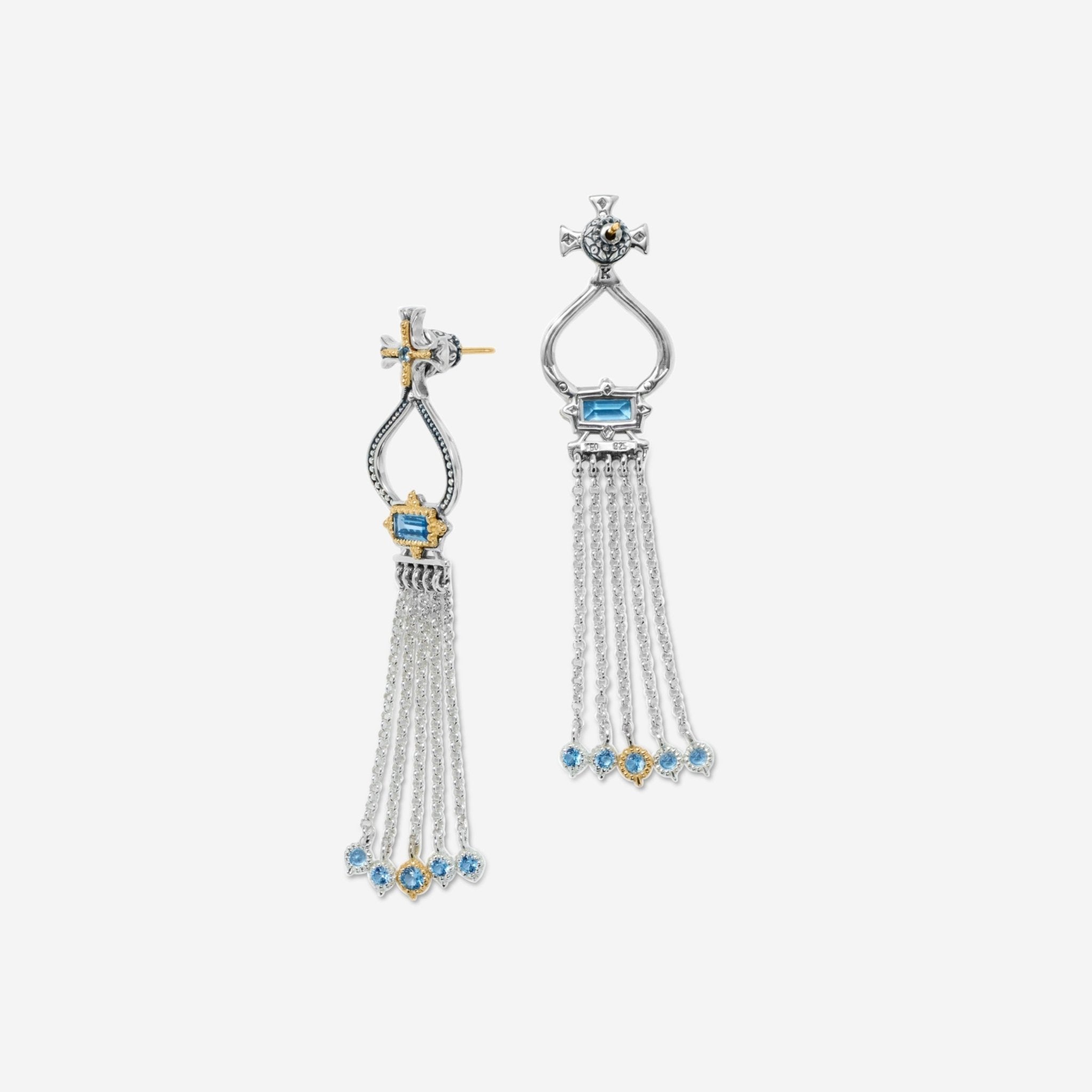 Konstantino Dome Sterling Silver & 18K Yellow Gold Blue Spinel Tassel Earrings SKKJ705-478 - THE SOLIST