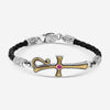 Konstantino Dome Sterling Silver & 18K Yellow Gold Corundum Leather Bracelet BKJ701 - 538 - BLK - THE SOLIST - Konstantino