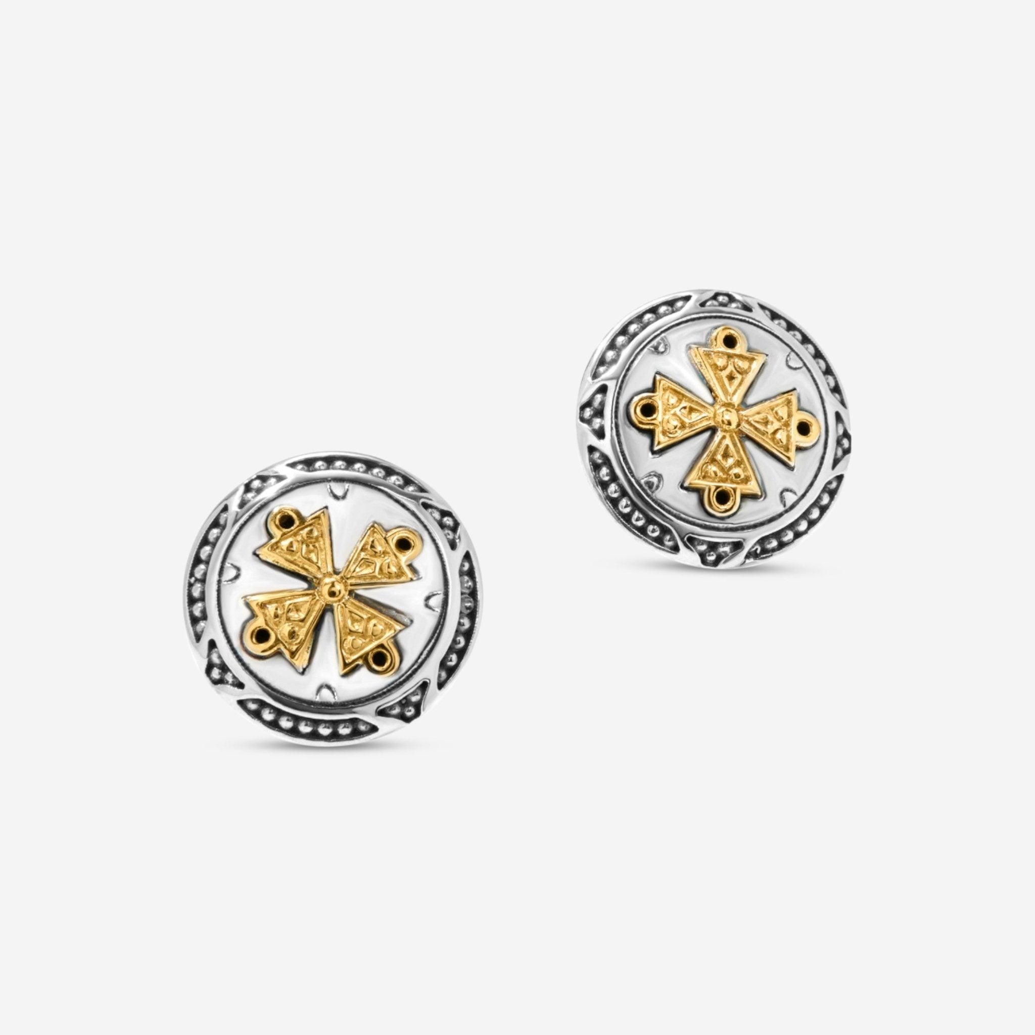 Konstantino Dome Sterling Silver & 18k Yellow Gold Cross Stud Earrings SKKJ707 - 130 - THE SOLIST - Konstantino