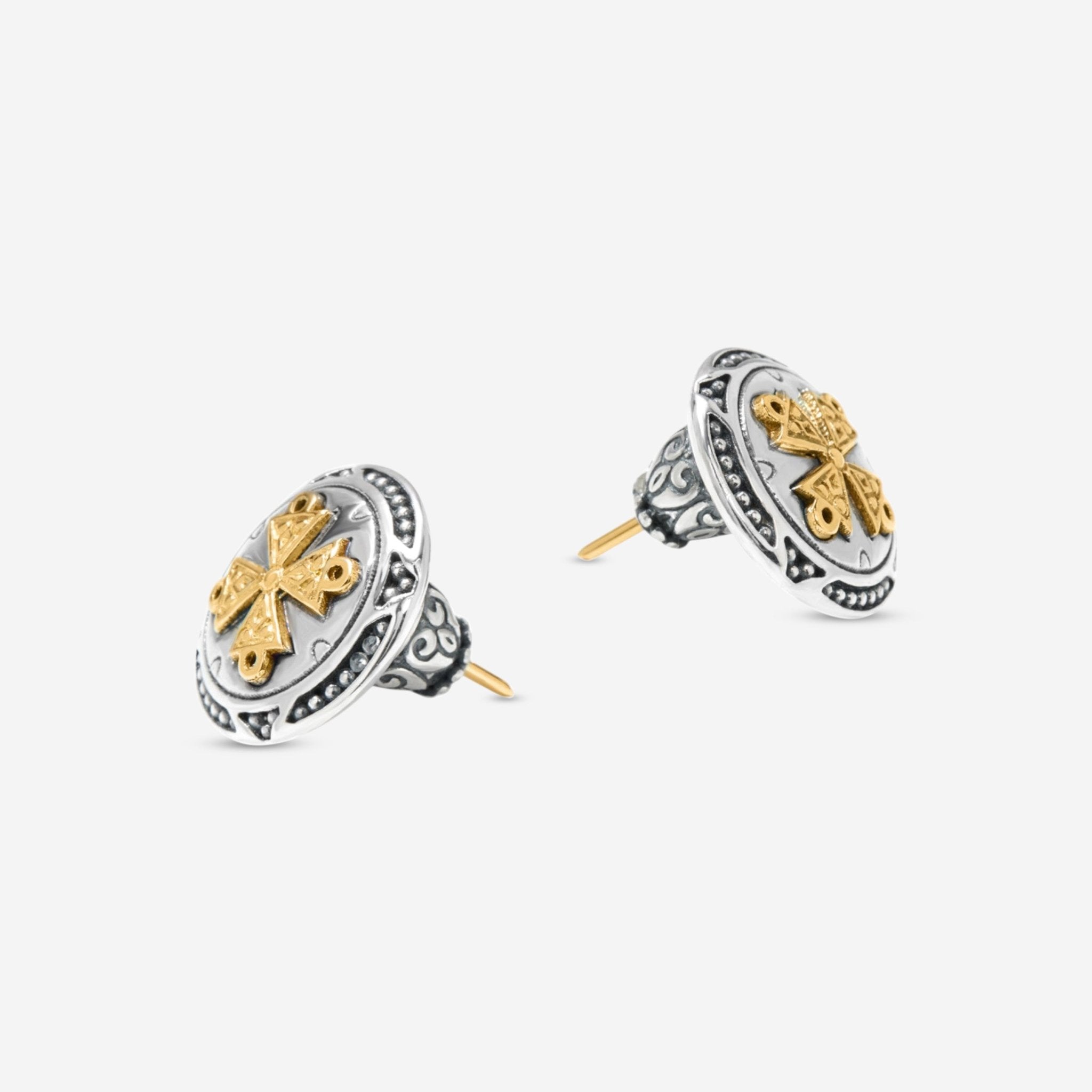 Konstantino Dome Sterling Silver & 18k Yellow Gold Cross Stud Earrings SKKJ707 - 130 - THE SOLIST - Konstantino