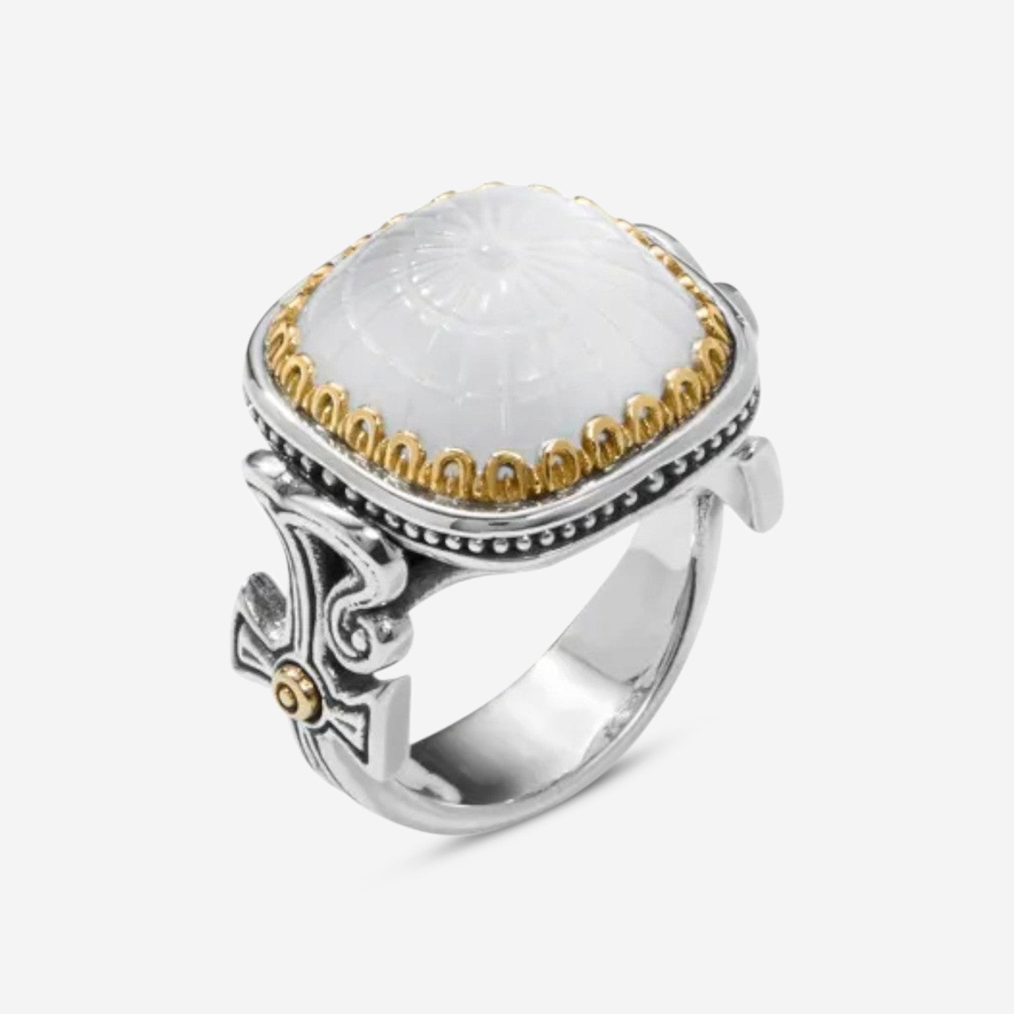 Konstantino Dome Sterling Silver & 18k Yellow Gold Mother of Doublet Ring Sz. 6 DKJ971-313-S6