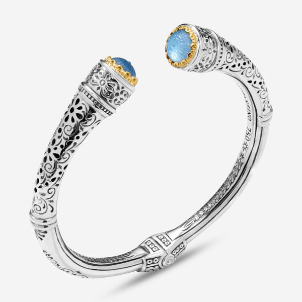 Konstantino Dome Sterling Silver & 18k Yellow Gold Mother of Pearl & Blue Spinel Cuff Bracelet BKJ699 - 628 - THE SOLIST - Konstantino