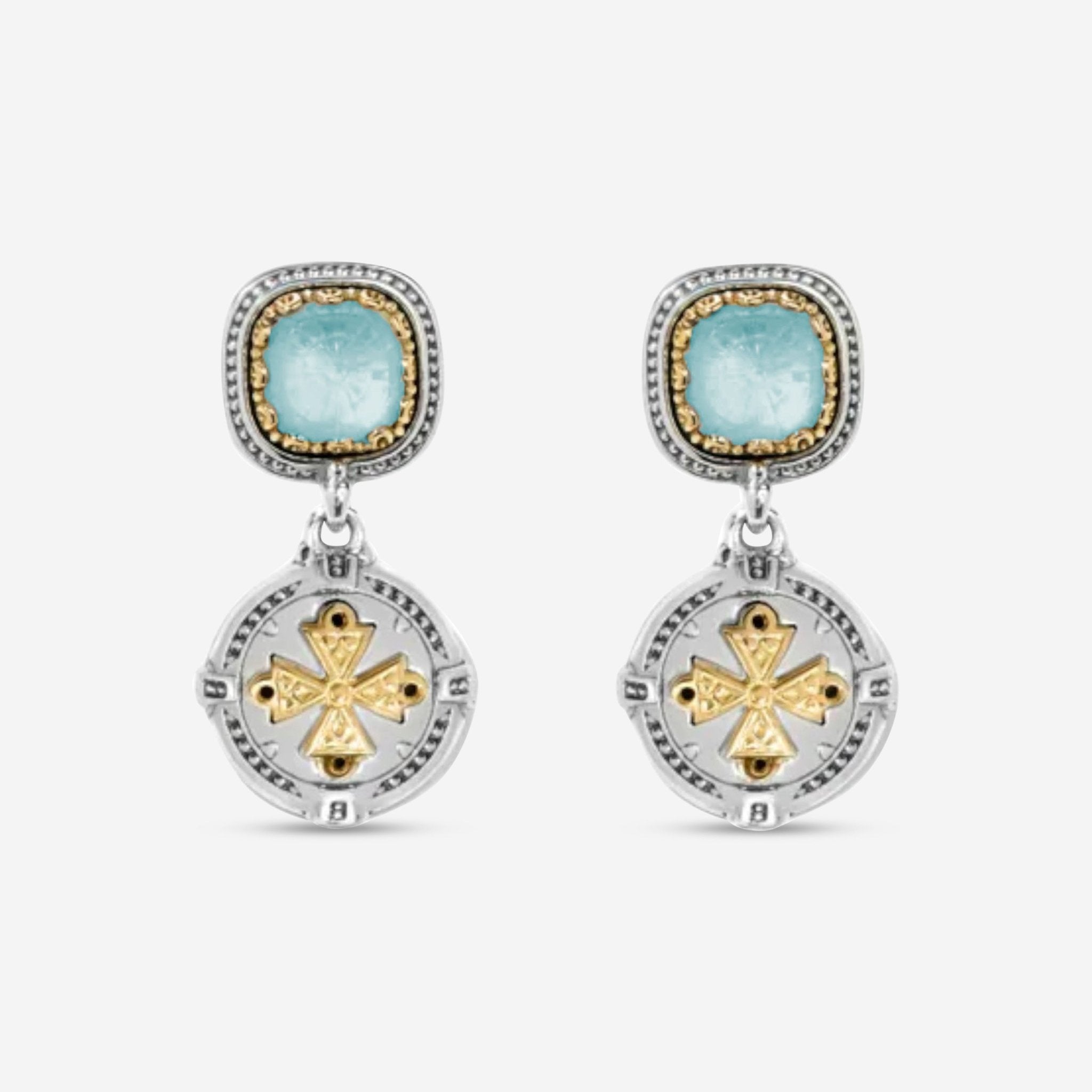 Konstantino Dome Sterling Silver & 18K Yellow Gold Mother of Pearl & Blue Spinel Drop Earrings SKKJ701 - 628 - THE SOLIST - Konstantino