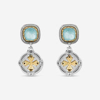 Konstantino Dome Sterling Silver & 18K Yellow Gold Mother of Pearl & Blue Spinel Drop Earrings SKKJ701 - 628 - THE SOLIST - Konstantino