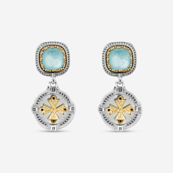 Konstantino Dome Sterling Silver & 18K Yellow Gold Mother of Pearl & Blue Spinel Drop Earrings SKKJ701 - 628 - THE SOLIST - Konstantino