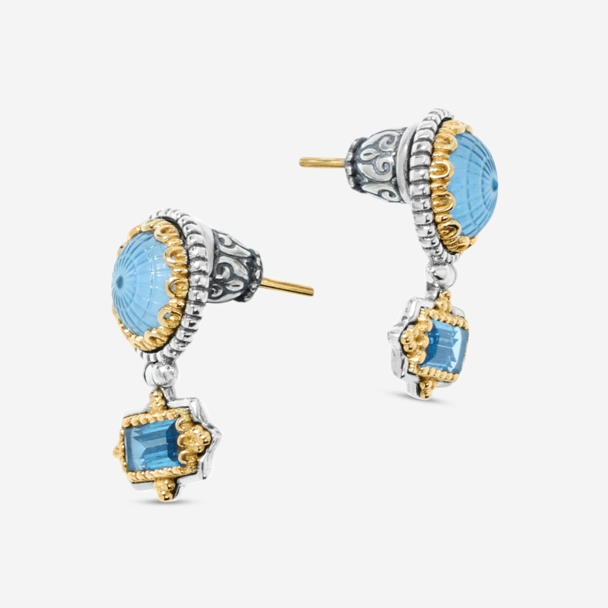 Dome Sterling Silver & 18K Yellow Gold Mother Pearl & Blue Spinel Earrings SKKJ702 629