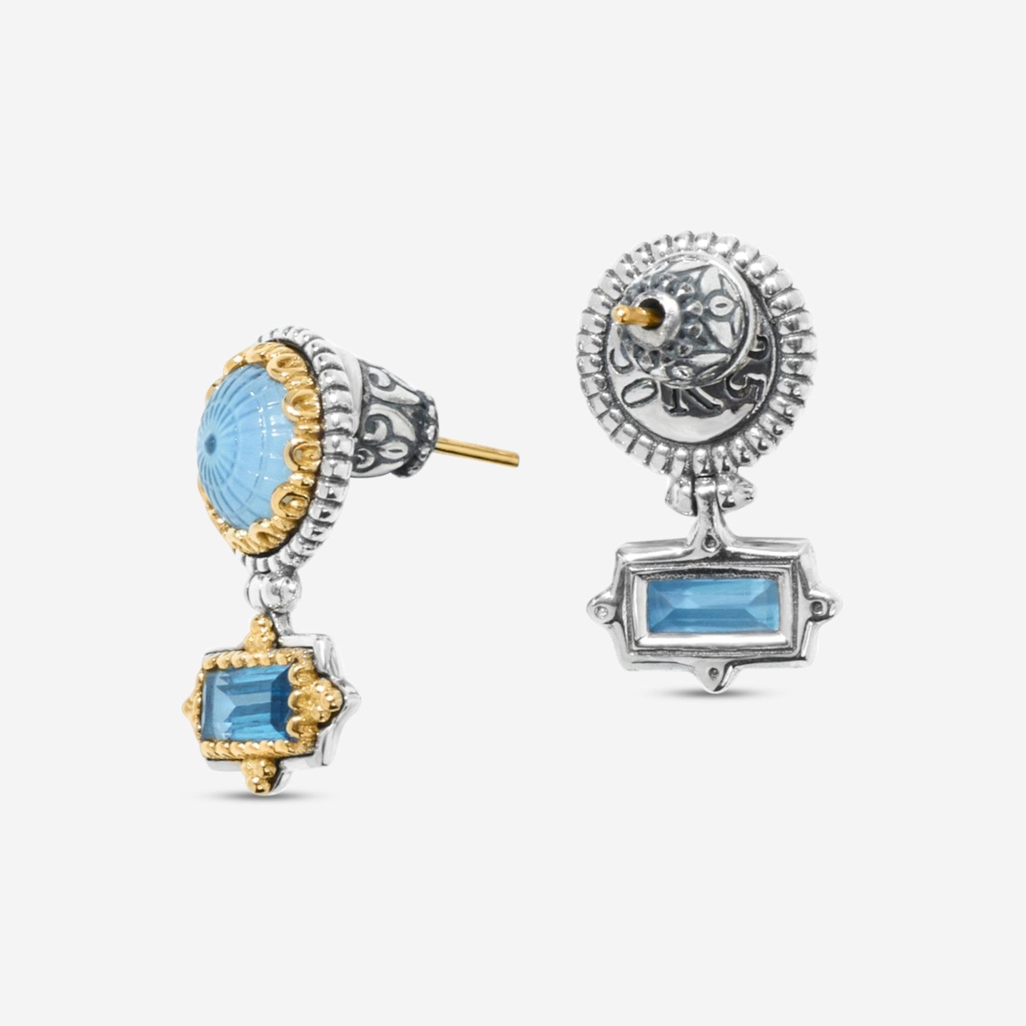 Konstantino Dome Sterling Silver & 18K Yellow Gold Mother of Pearl & Blue Spinel Earrings SKKJ702 - 629 - THE SOLIST - Konstantino