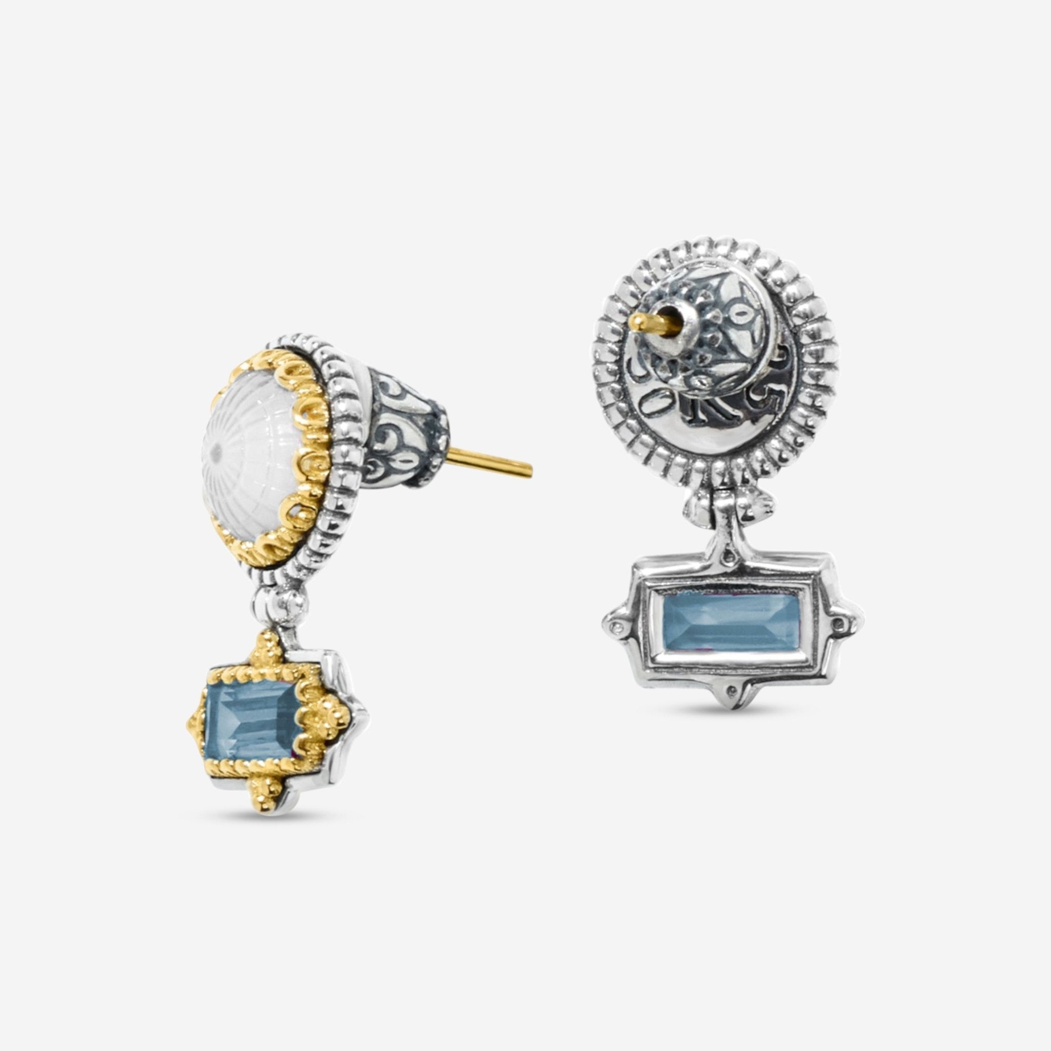 Konstantino Dome Sterling Silver & 18K Yellow Gold Mother of Pearl & Blue Spinel Earrings SKKJ702-630 - THE SOLIST