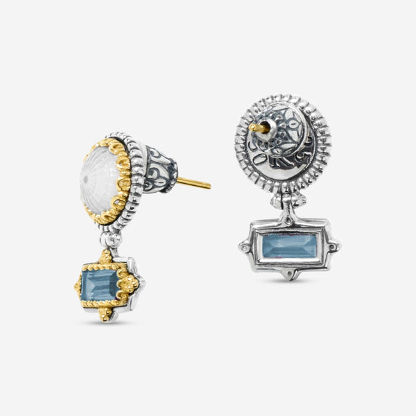 Konstantino Dome Sterling Silver & 18K Yellow Gold Mother of Pearl & Blue Spinel Earrings SKKJ702-630 - THE SOLIST