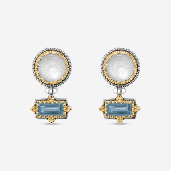 Konstantino Dome Sterling Silver & 18K Yellow Gold Mother of Pearl & Blue Spinel Earrings SKKJ702 - 630 - THE SOLIST - Konstantino