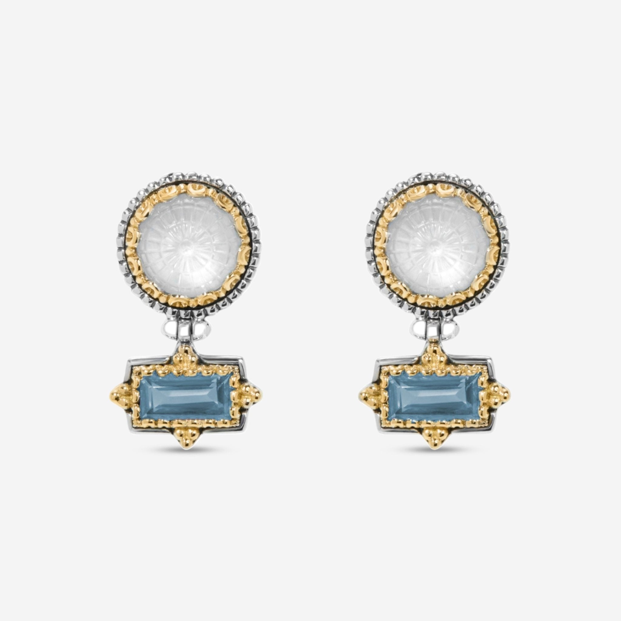 Dome Sterling Silver & 18K Yellow Gold Mother Pearl & Blue Spinel Earrings SKKJ702 630