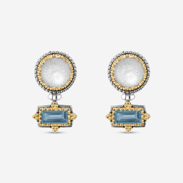 Konstantino Dome Sterling Silver & 18K Yellow Gold Mother of Pearl & Blue Spinel Earrings SKKJ702-630 - THE SOLIST