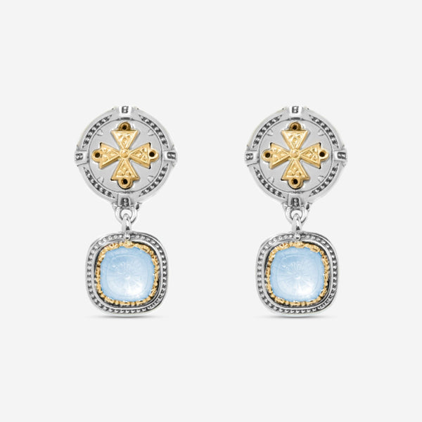 Konstantino Dome Sterling Silver & 18K Yellow Gold Mother of Pearl & Blue Spinel Earrings SKKJ703 - 628 - THE SOLIST - Konstantino