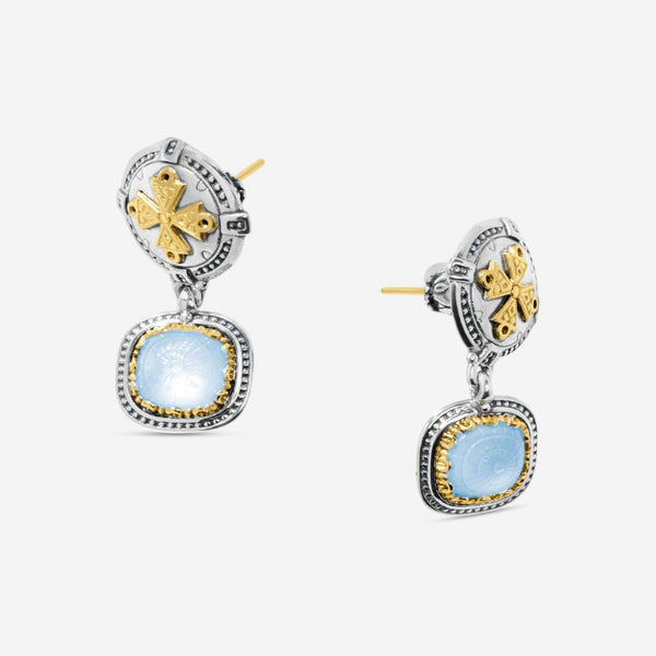 Konstantino Dome Sterling Silver & 18K Yellow Gold Mother of Pearl & Blue Spinel Earrings SKKJ703 - 628 - THE SOLIST - Konstantino