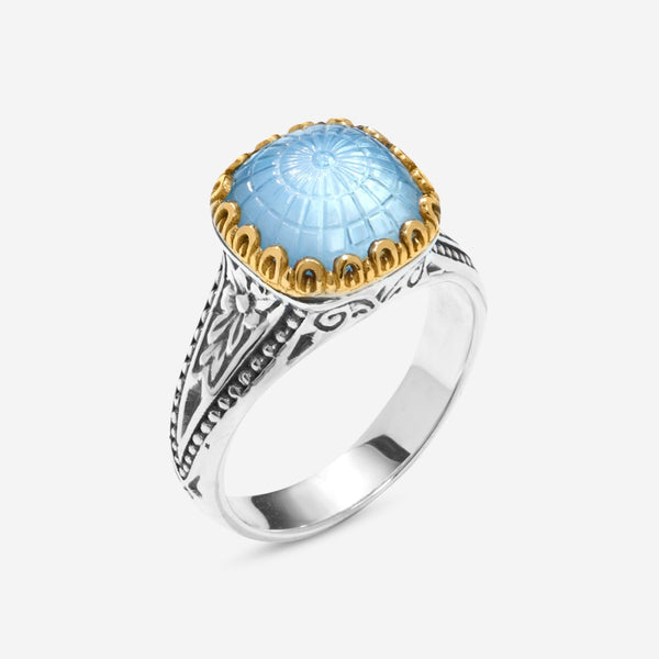 Konstantino Dome Sterling Silver & 18k Yellow Gold Mother of Pearl & Blue Spinel Ring Sz. 6 DKJ970 - 628 - S6 - THE SOLIST - Konstantino