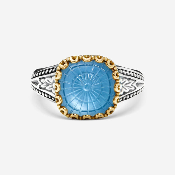 Konstantino Dome Sterling Silver & 18k Yellow Gold Mother of Pearl & Blue Spinel Ring Sz. 6 DKJ970 - 628 - S6 - THE SOLIST - Konstantino