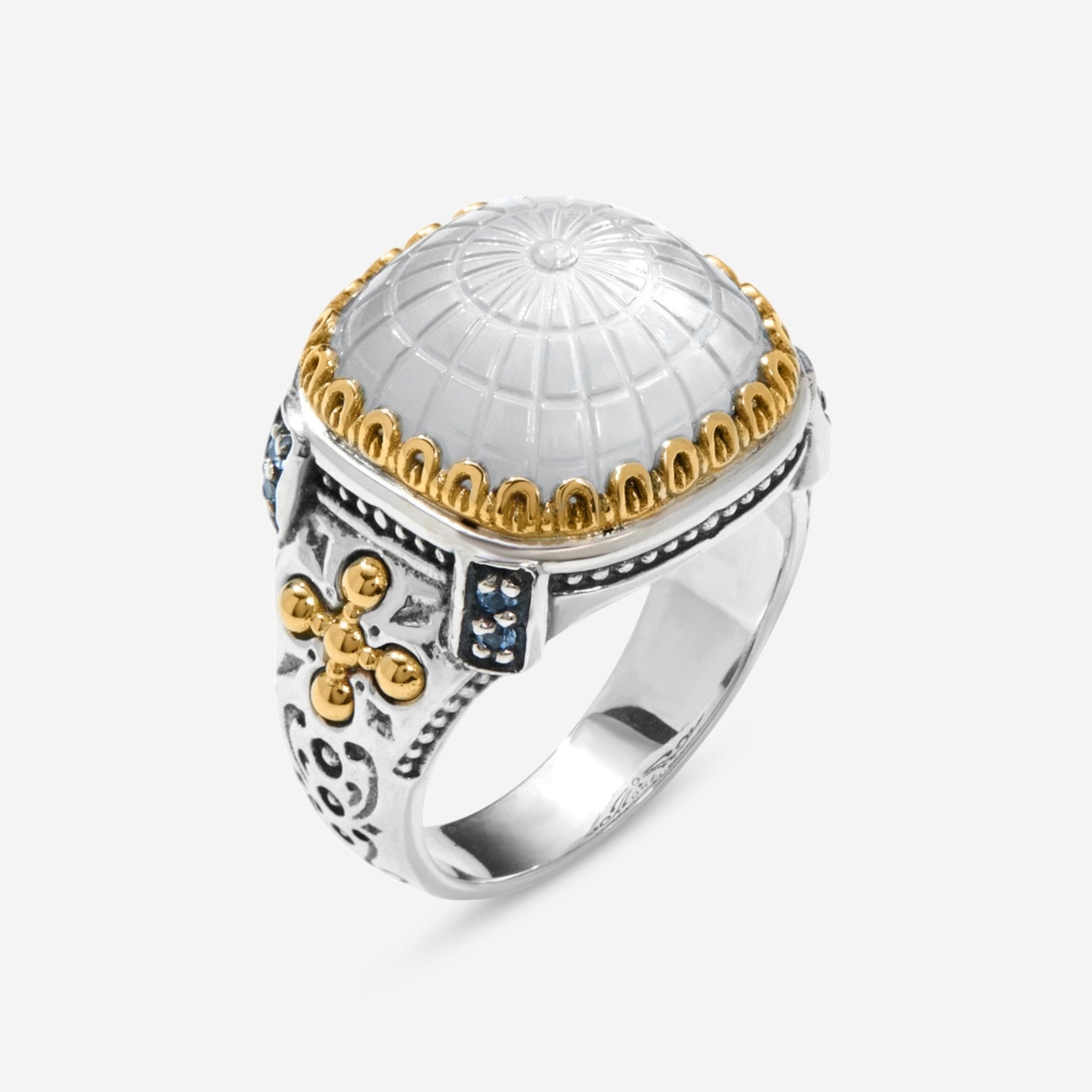 Konstantino Dome Sterling Silver & 18k Yellow Gold Mother of Pearl & Blue Spinel Ring Sz. 6 DKJ978 - 630 - S6 - THE SOLIST - Konstantino