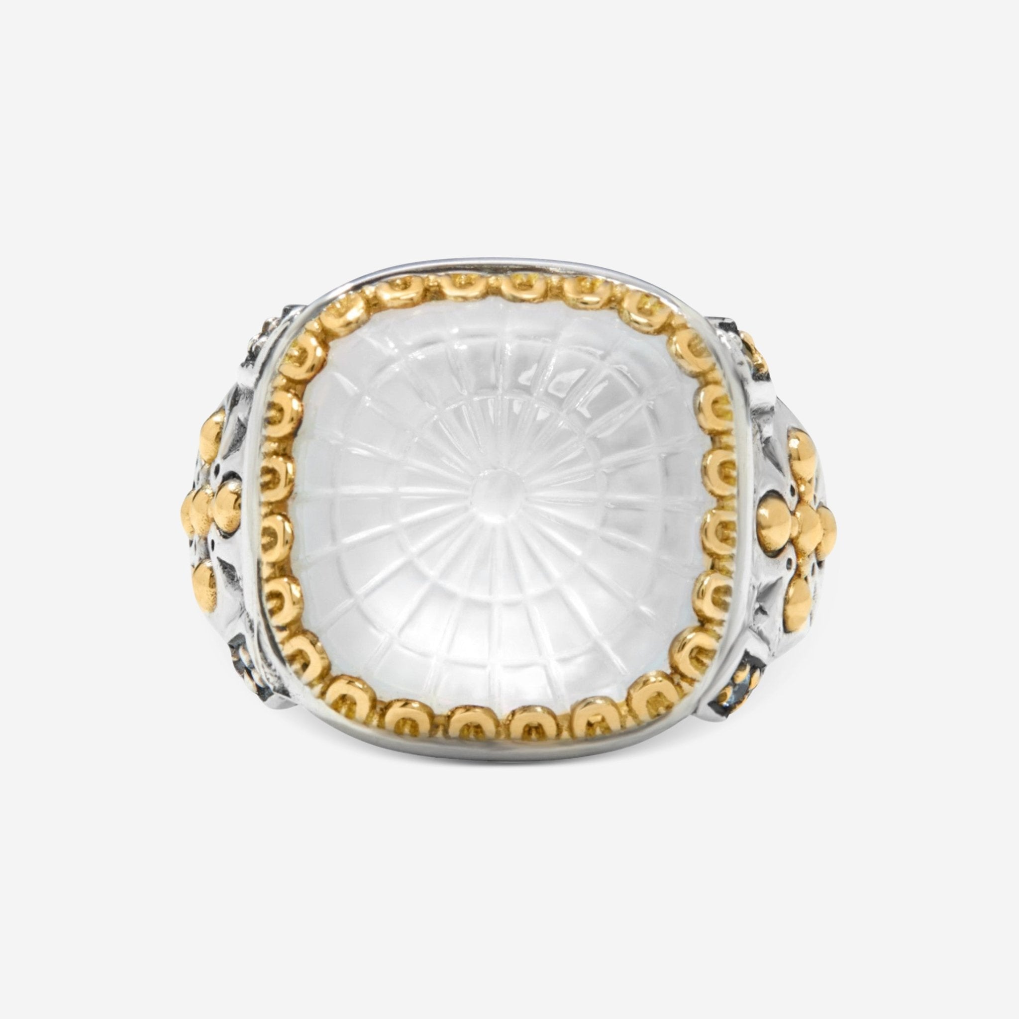 Konstantino Dome Sterling Silver & 18k Yellow Gold Mother of Pearl & Blue Spinel Ring Sz. 6 DKJ978 - 630 - S6 - THE SOLIST - Konstantino