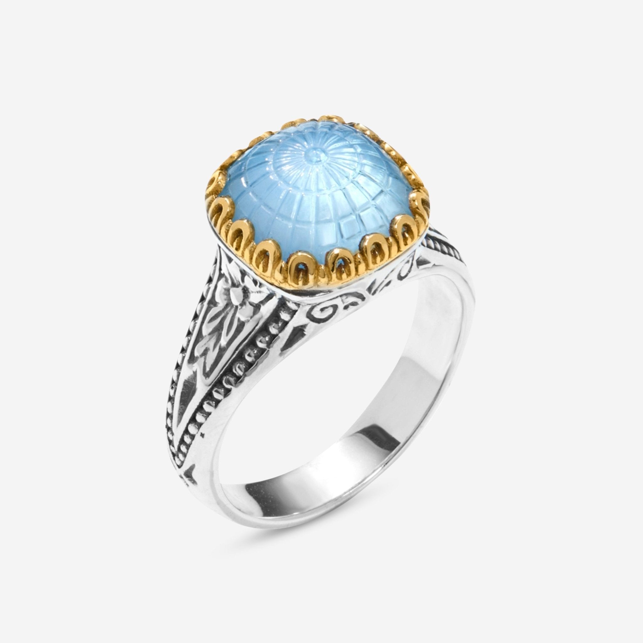 Konstantino Dome Sterling Silver & 18k Yellow Gold Mother of Pearl & Blue Spinel Ring Sz. 7 DKJ970-628-S7 - THE SOLIST